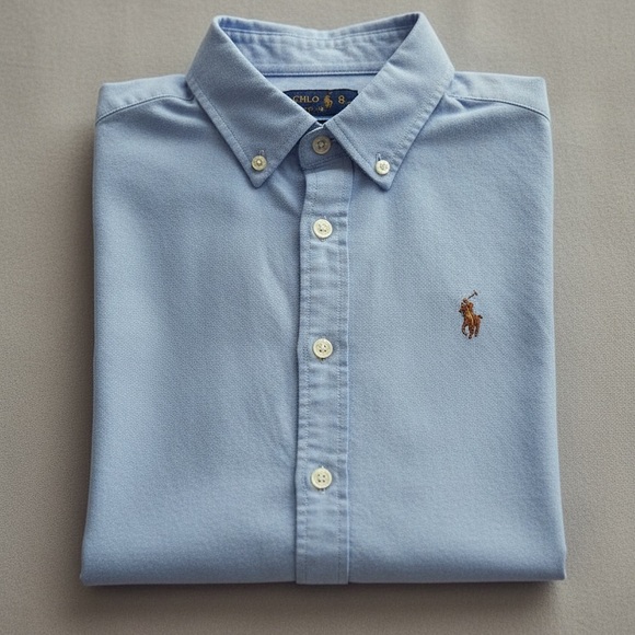 Ralph Lauren Tops - Ralph Lauren Classic Fit Blue Cotton Preppy Oxford Button-Down Shirt Size 8